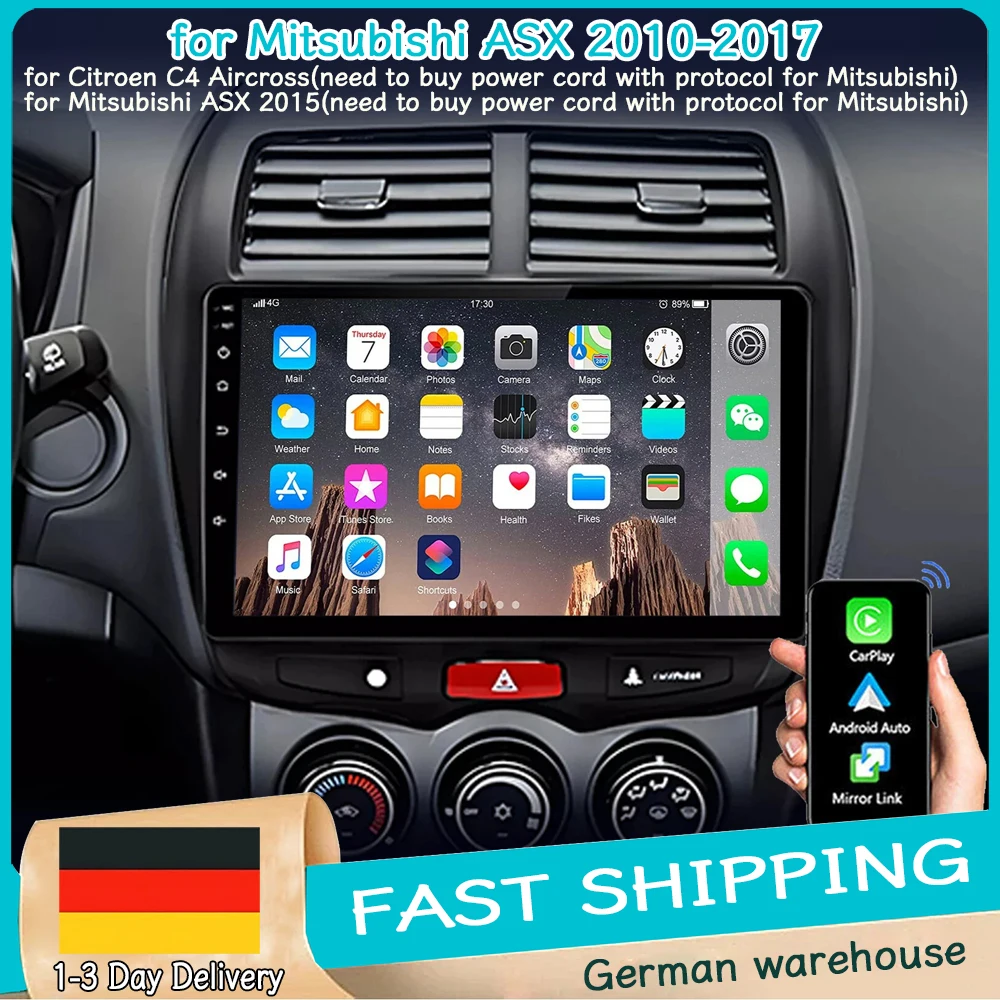 2GB+64GB 10-Zoll Autoradio-Stereoanlage für Mitsubishi ASX 2010-2017 GPS RDS Navi mit Android15 Carplay/Android Auto WiFi DAB+