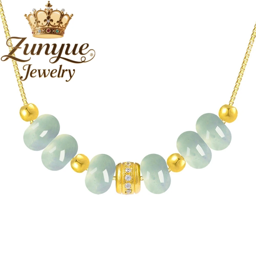 

Genuine Natural A-grade Jade Blue Water Abacus Beads S925 Silver Inlaid Ice-type Jade Pendant Women's Pendant Jadeite Set Chain