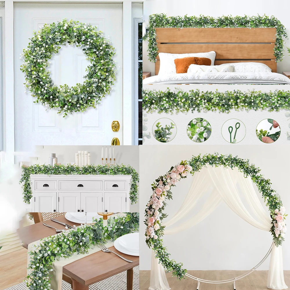 180 cm künstliche Eukalyptusranken, künstliche Eukalyptus-Girlande für Hochzeit, Hintergrund, Bogen, Party, Zuhause, Raumdekoration, künstliche Pflanzen – Detail 5