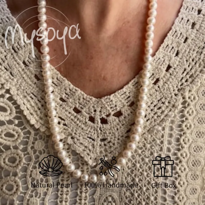 

MYSOYA ожерелье из белого пресноводного жемчуга 8-9 мм, круглое жемчужное ожерелье с подарочной коробкой для нее/дня рождения/свадьбы/Рождества/Нового года
