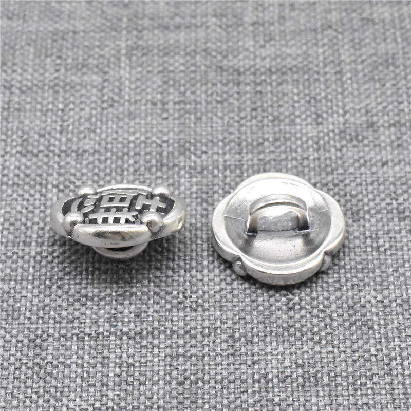 1 Piece Chinese Auspicious and Happiness Button Bead in 925 Sterling Silver for Clothing and Bracelet 4