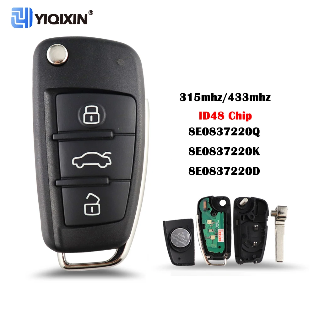 YIQIXIN 315/433MHZ Smart Remote For Audi A4 S4 B7 Cabriolet Quattro Avant 2005-2008 8E0837220Q 8E0837220K 8E0837220D ID48 Chip