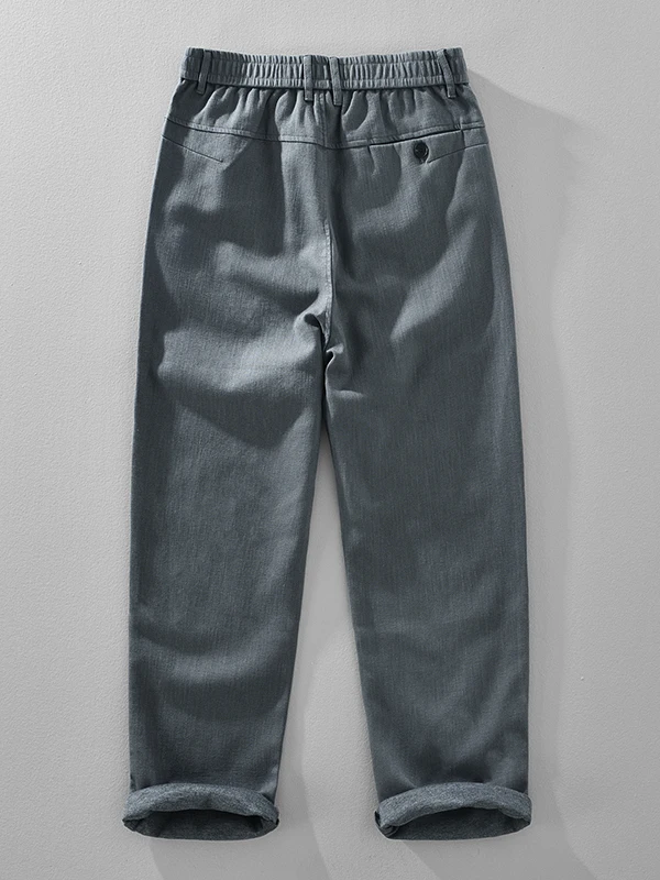 Casual Cotton Linen Straight Leg Pants Loose Fit Comfortable Thickened Daily Wear Men's Leisure Trousers Spring Autumn