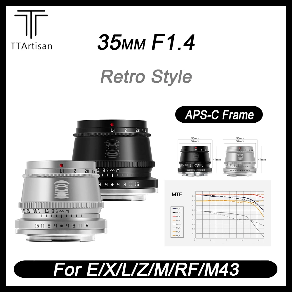 

TTArtisan 35mm F1.4 Large Aperture APS-C Retro Style Manual Focus Lens for Nikon Z Sony E Canon RF/EF-M Fuji X M4/3 L-Mount