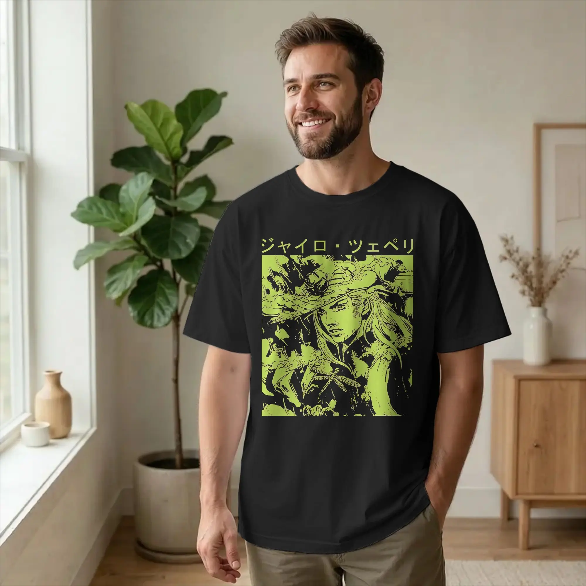 Gyro Zeppeli T Shirt Men's Cotton Tops Priting Joestar Family Bizarre Adventure  Anime Round Neck Short Sleeve