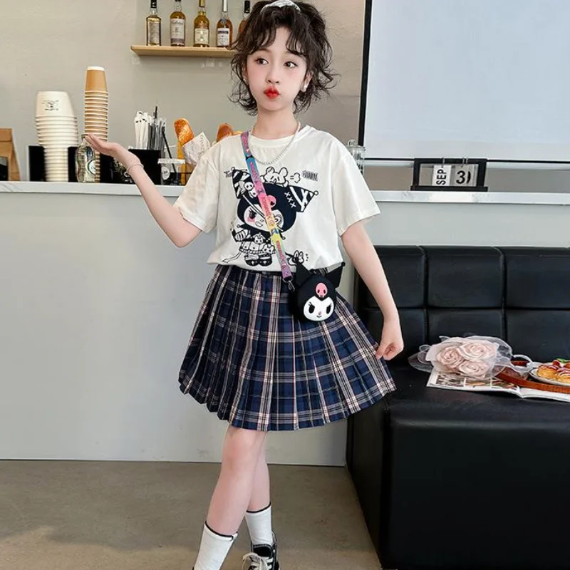 2pcs lomi Girl Short  Sleeve Sanrio  Short Skirt  Academy Style Pleated Skirt Kawaii New Anime Jk Set Summer Fashion Cotton