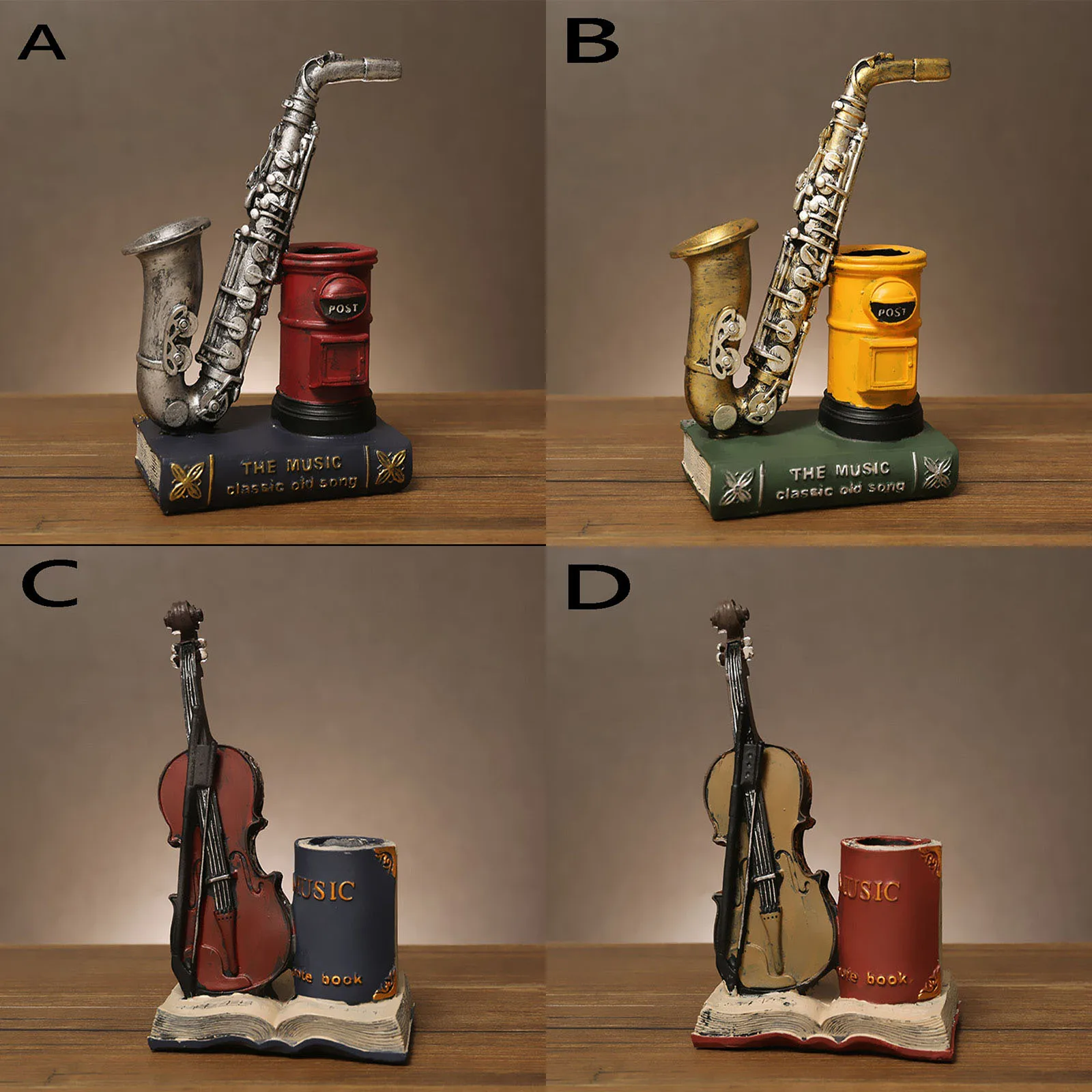 Nordic retro student creative resin craft gift ornament saxophone violin storage pen holder and pen insert