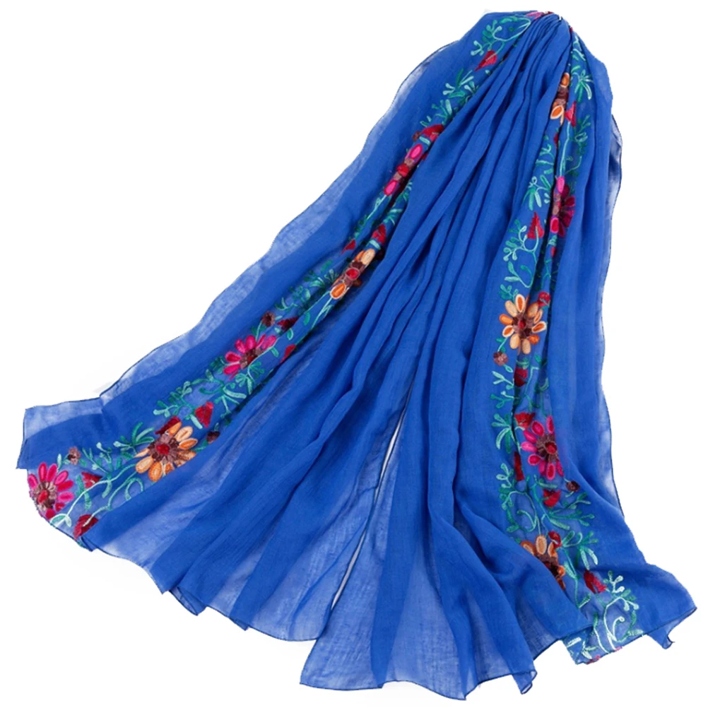 

Cotton Linen Scarf Floral Embroidered Shawl Premium Material Comfortable Texture Practical Use Dress Decoration Multi-function
