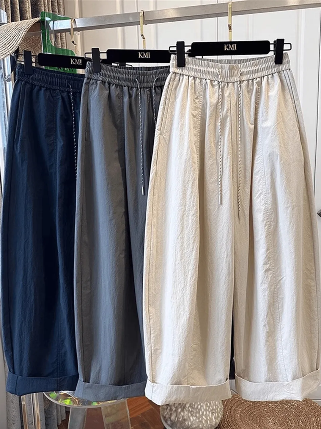 

Casual High Waist Wide Leg Knife Pants Women Summer Thin Loose Comfortable Cool Feeling Pants Straight Cut Trousers