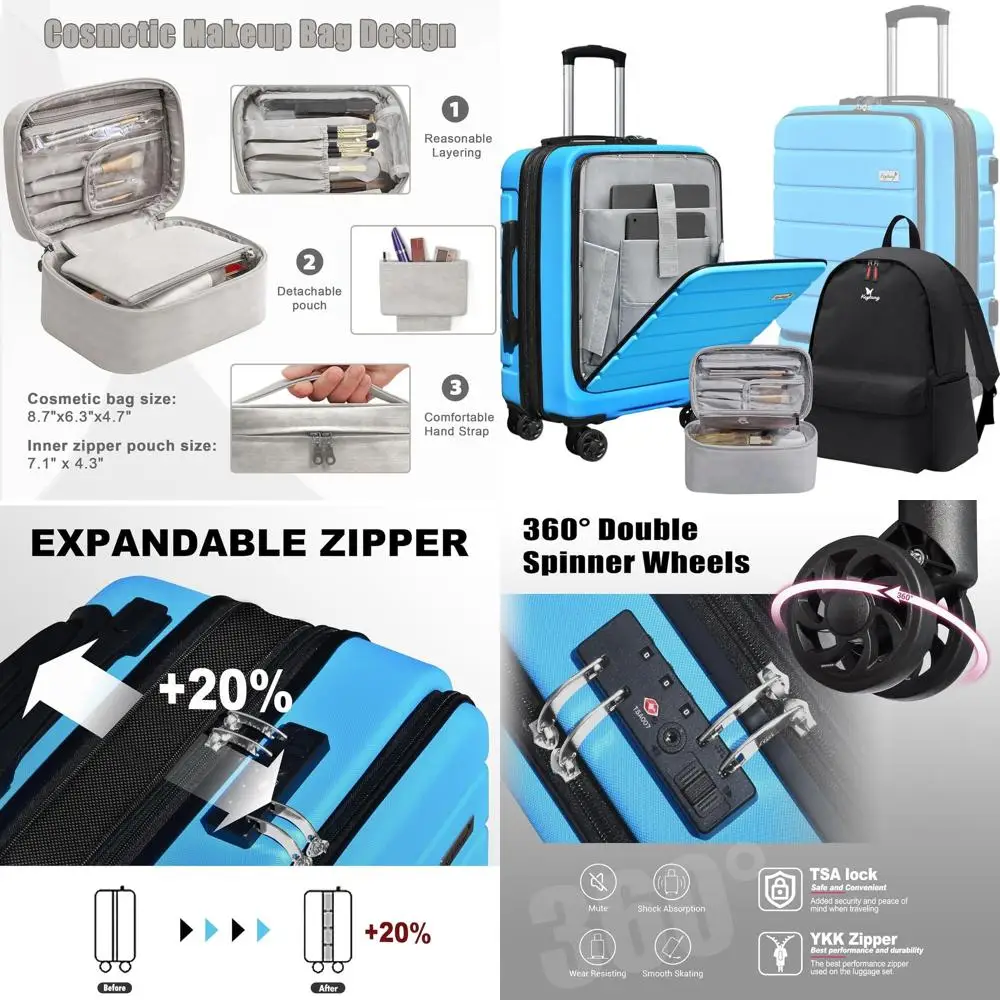 

20 Blue Hardshell Carry-On Suitcase with Front Pocket