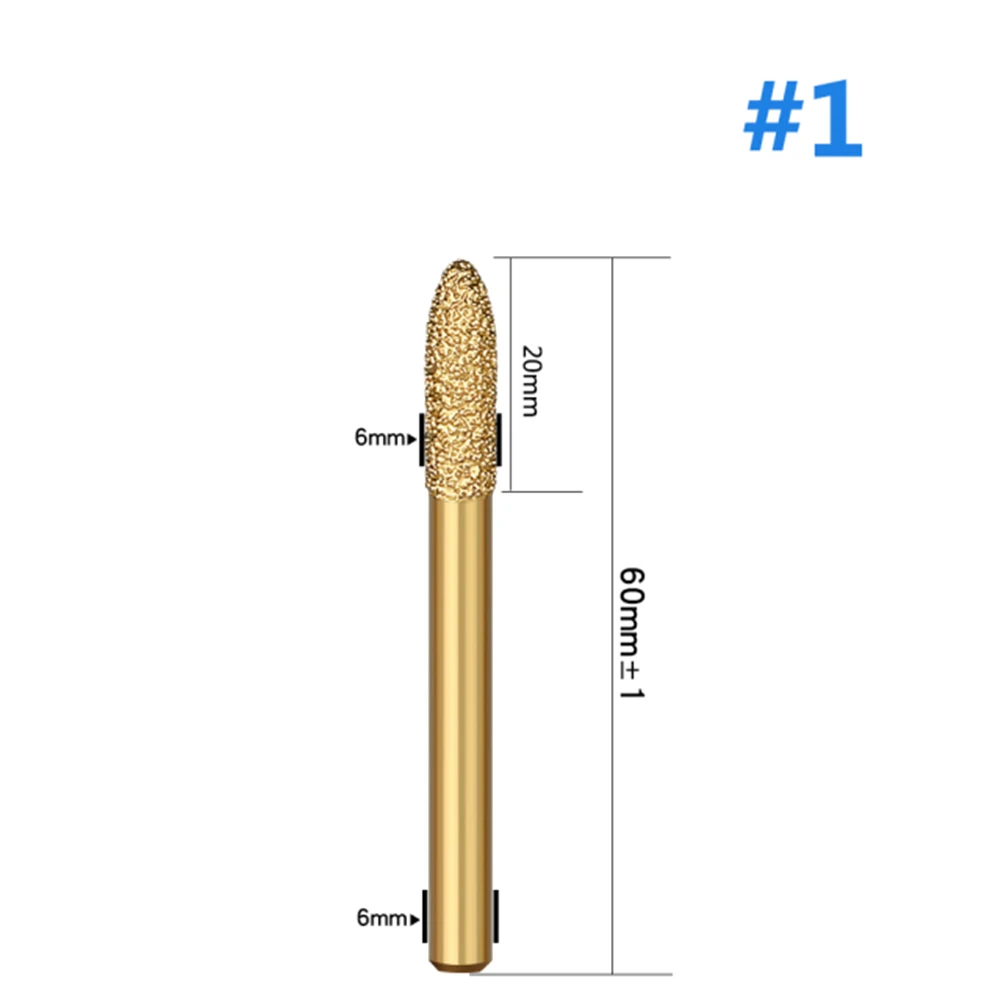 6mm Diamond Shank Vacuum Brazed Diamond Burr Head Grinding Rotary File Stone Marble Engraving CNC Machine Carving Router Bits