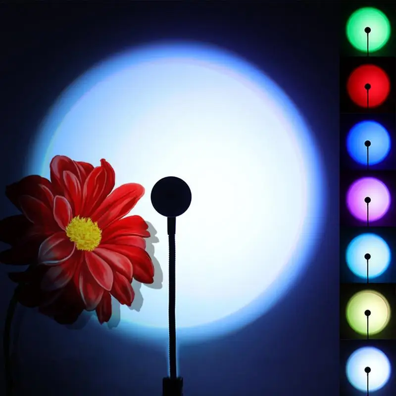 Sunset Lamp Changing Led Lights USB Charging Sunset Lamp With 7 Colors 360 Degree Rotation Lamp With Push Button Plug And Play