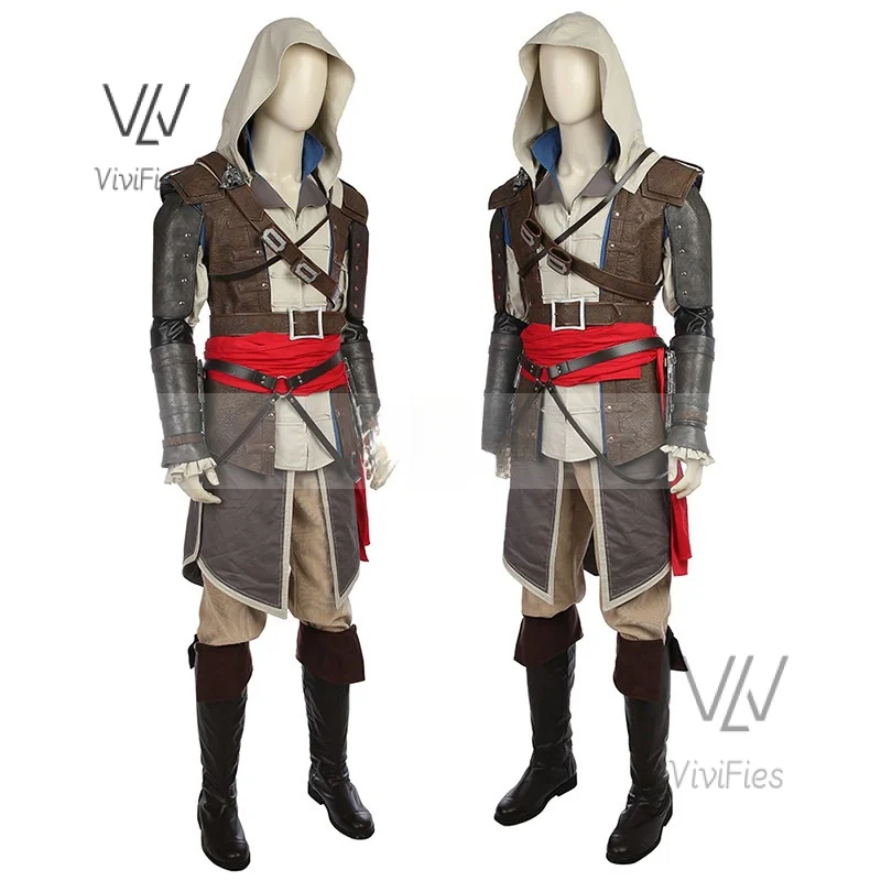 Uniform Outfits Complete Customization Suit Halloween PartyAssassins Cosplay Edward Costume Creed Black Flag Kenway  Male