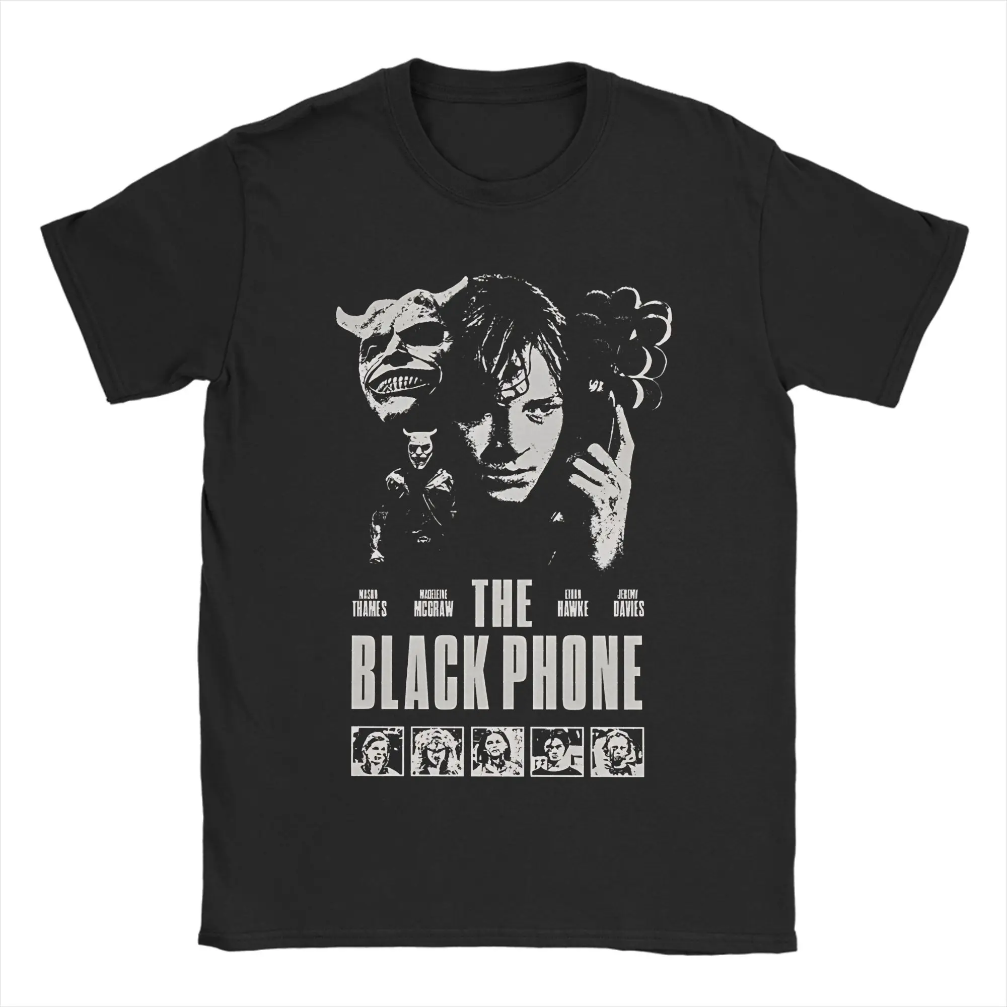 خمر الهاتف الأسود فيلم الرعب تي شيرت الرجال Crewneck القطن الخالص تي شيرت قصير الأكمام تيز هدية فكرة القمم