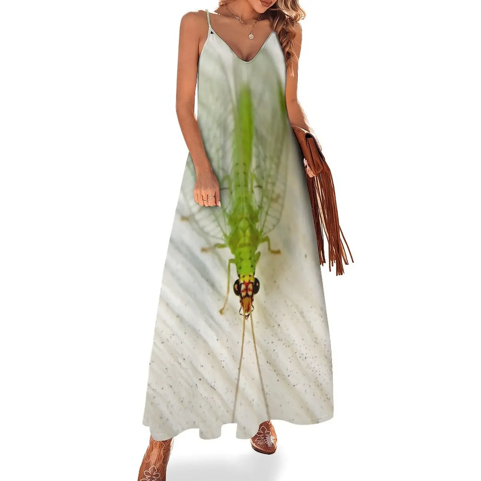 

Green Lacewing Face Sleeveless Dress Dress woman loose women's dress