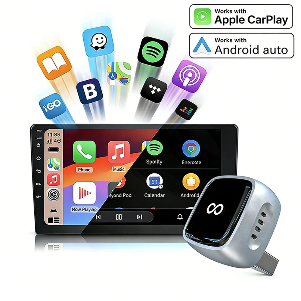 2026 Upgrade 2 in 1 Wireless CarPlay Adapter & Android Auto, Wired to Wireless Mini Car Play Dongle, Fast Stable 5GHz WiFi Auto