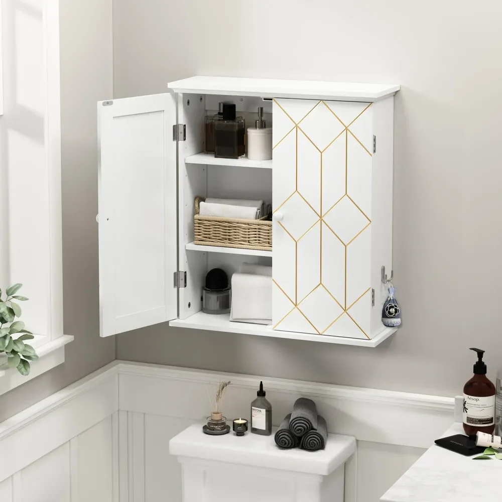 

Cabinet With Gold Trim, WallMounted Bathroom Cabinet Storage Cabinet With Adjustable Shelves And Side Hooks, Space Saver Medici