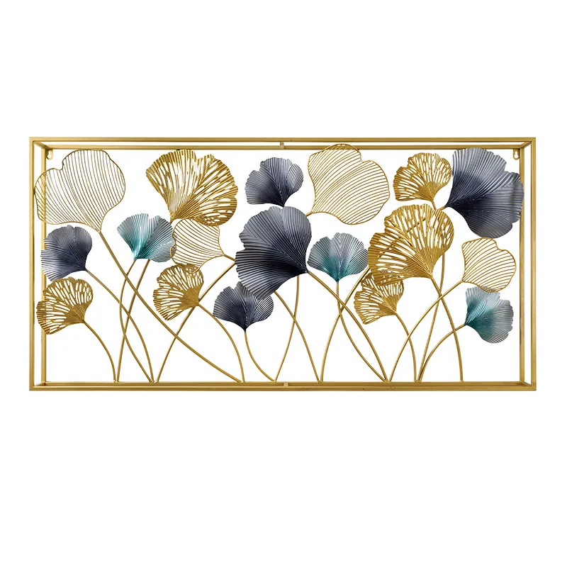 rn-Creative Ginkgo Leaf Wall Art Living Room Dining Room Decor Handmade Metal Wall Hanging for Home Interior Design-