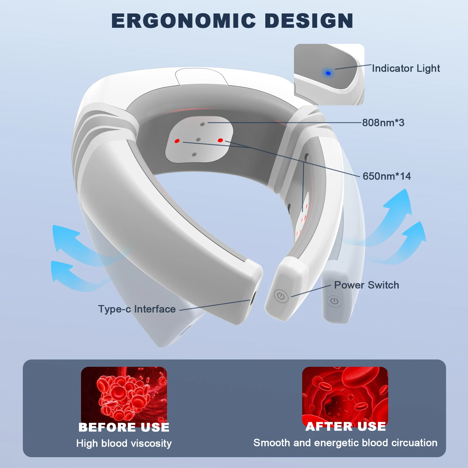 KTS Neck Massager Red Light Therapy Device Relief Neck Pain Wireless Cervical Neck Massager 808nm Near Infrared Light Therapy