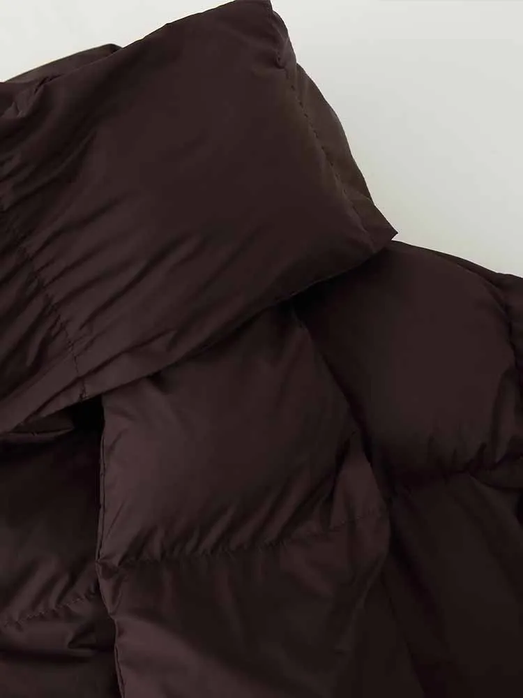 European and American style winter new women's fashion versatile loose hooded short coat with detachable scarf