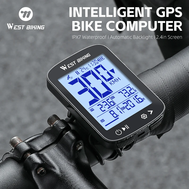 WEST BIKING Intelligent GPS Bicycle Computer Large Screen Wireless Cycling Speedometer IPX7 Waterproof Lightweight Bike Odometer