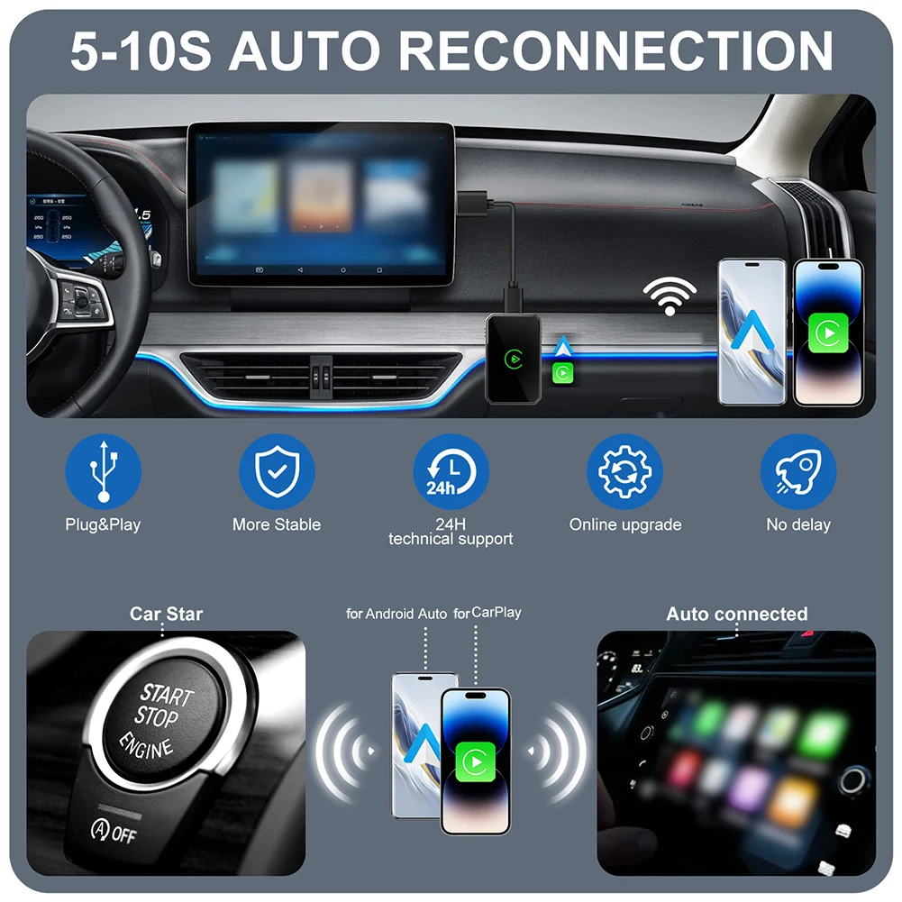 Wireless For Carplay and For Android Auto Box Enhance Your Driving Experience with Easy Smartphone Integration