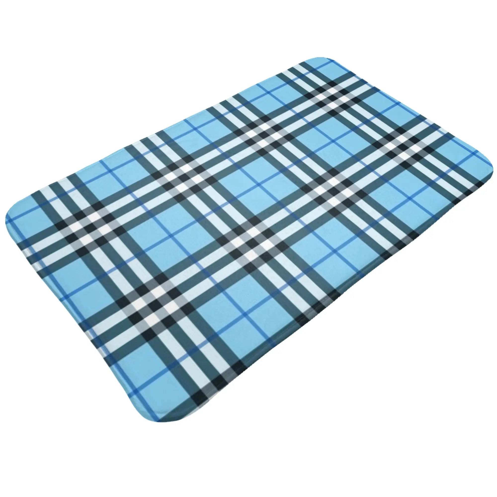 Bright Blue Tartan Plaid Checkered Pattern Anti-Slip Doormat Bedroom Mat  Floor Indoor Home Decor