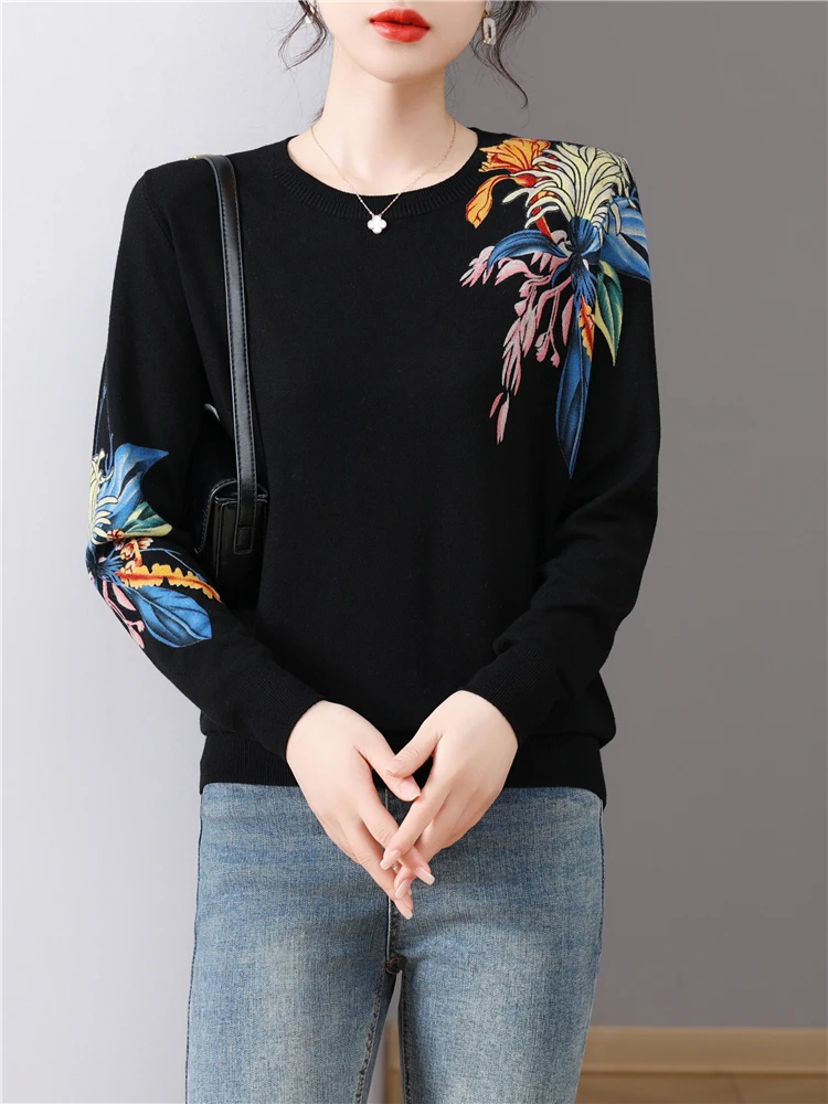 

Floral Print Women's Sweaters Spring Autumn Korean Fashion Pullovers Long Sleeve Top Blusas Femme Thin Knitwears Sweater