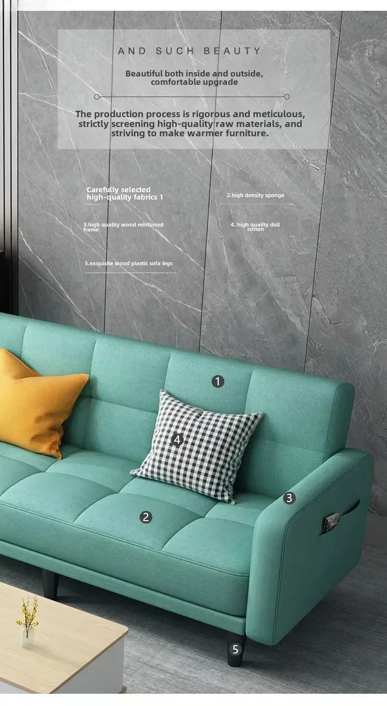 Compact Folding Fabric Sofa Bed in Lounge Configuration