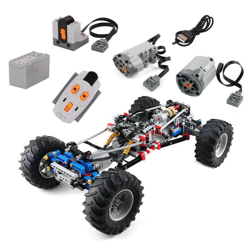 4륜 구동 클라이밍 카 서스펜션 쇼크 기술적 MOC 블록 오프로드 카 DIY 컨트롤 파워 장난감 선물