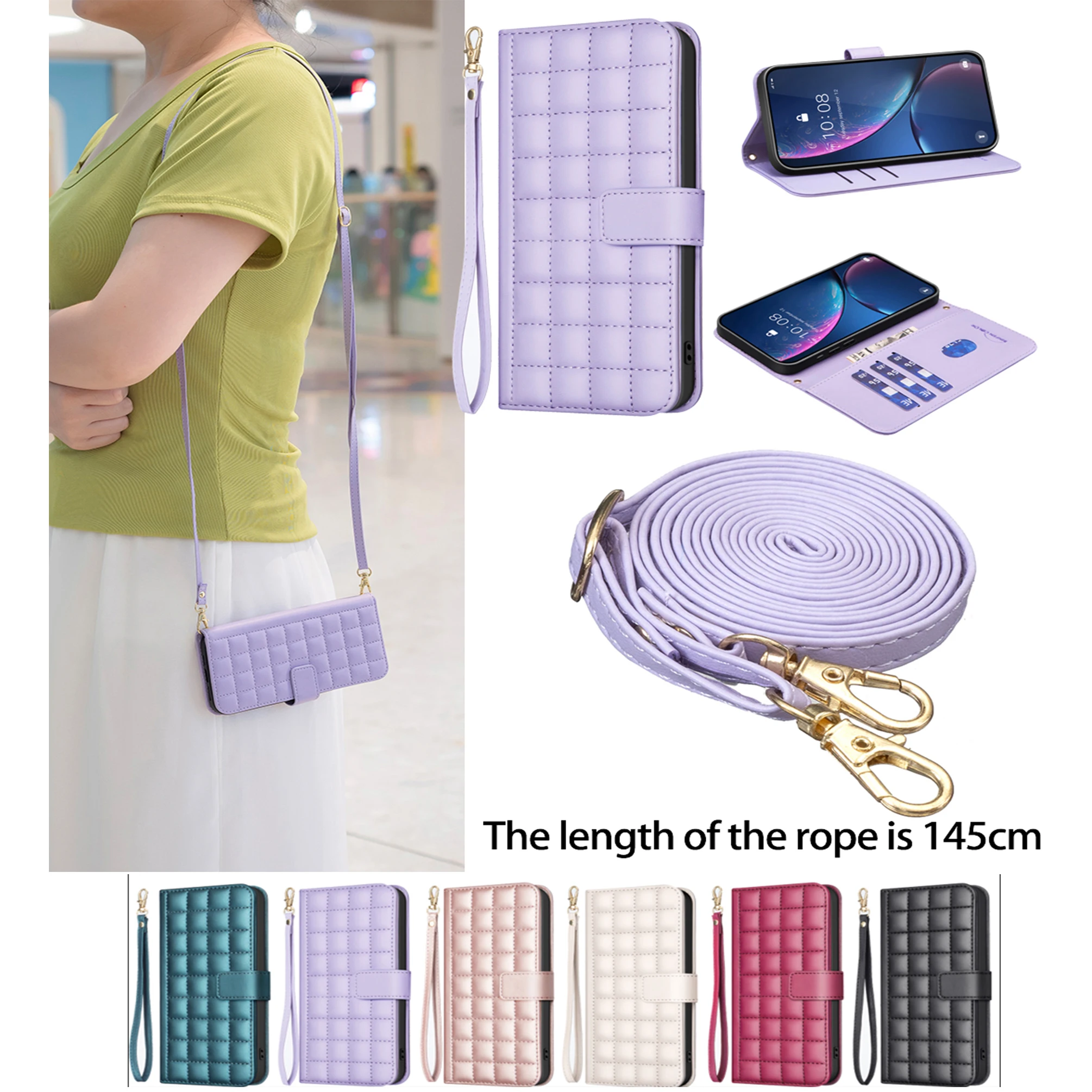 3D Checkered Crossbody Case For Tecno Camon 30 Leather Lanyard Wallet Flip Cover For Tecno Spark 20 Pro Plus Pova 6 Pro Pop 8