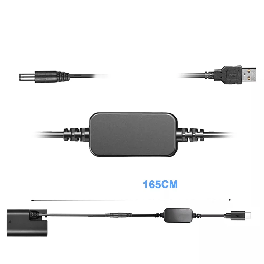 Bateria fictícia e banco de potência DC USB-C Cabo, LP-E6 E6N -E6 -E6, 6D 7D 60D 70D 80D 90D R R5 R6 5DS Mark II