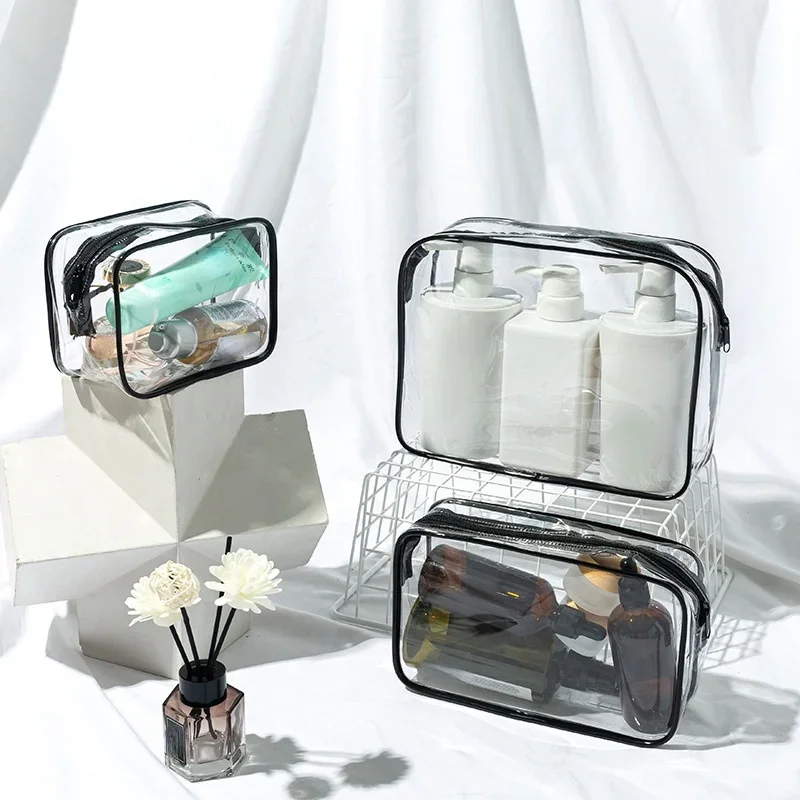 Men Women Travel Clear Cosmetic Bag Transparent Black Zipper Makeup Bag Organizer Box Waterproof Toiletry Wash Make Up Bags Case