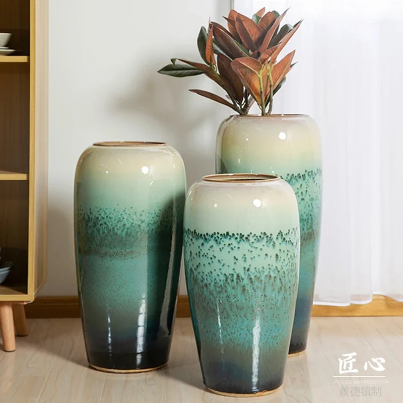 

Simple Dried Flower Arrangement Pottery Pot Ceramic Floor Stand Vase Living Room 1