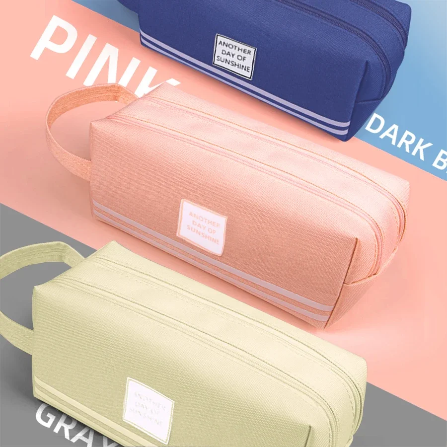 Large Capacity Pencil Cases Double Layer Simple Canvas Bags for Girls Back to School School Office Supplies Stationery image 2