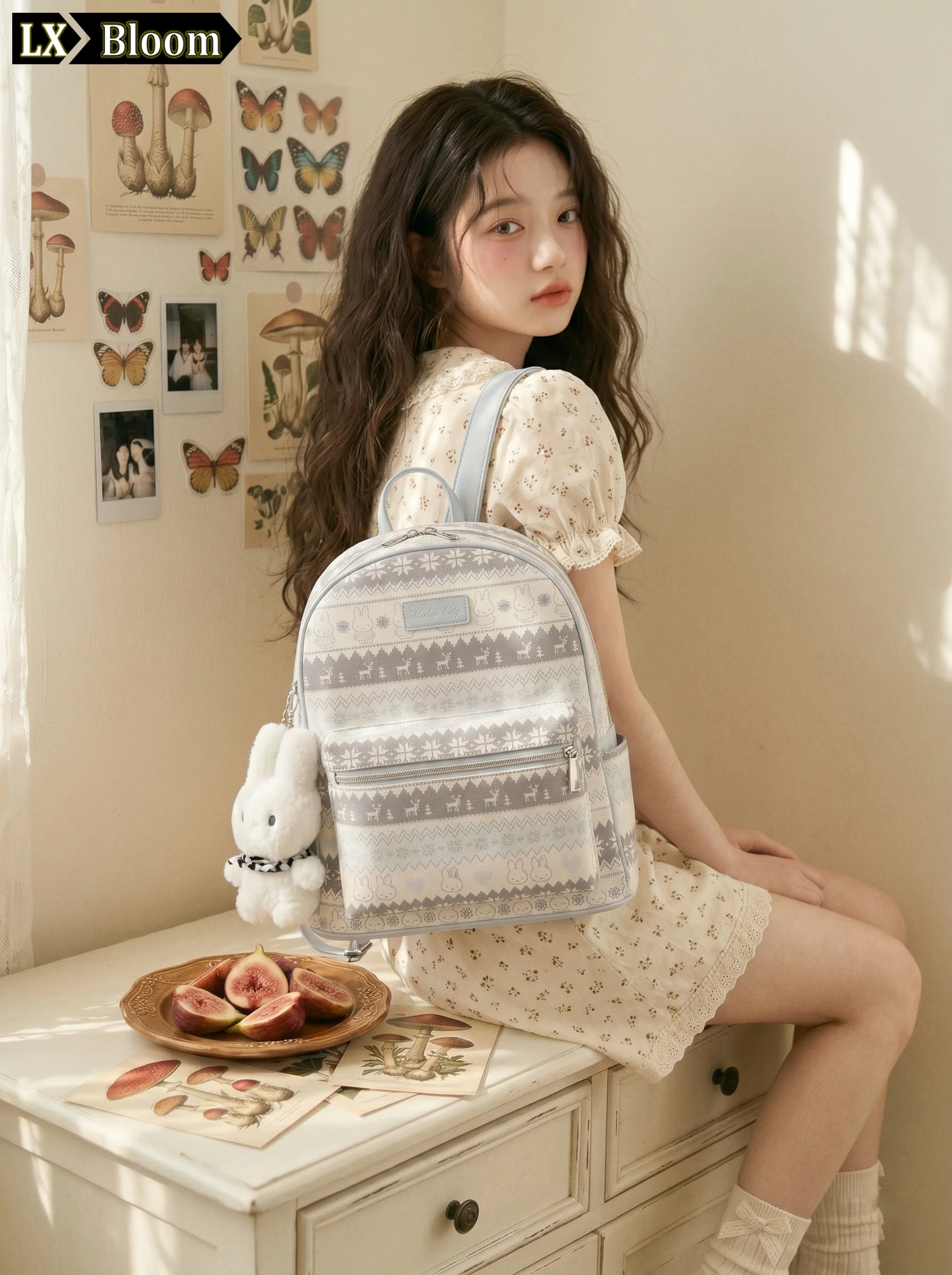 lx-bloom-2026-summer-commuter-women's-backpack-large-capacity-zipper-style-double-shoulder-bag-nylon-anti-water