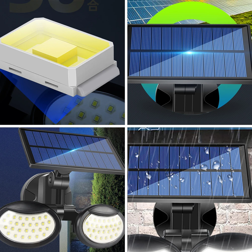 

Solar Wall Lamp LED Security Lights Outdoor Sensor Garden Waterproof Dual Head Body Sensor Design Solar Powered