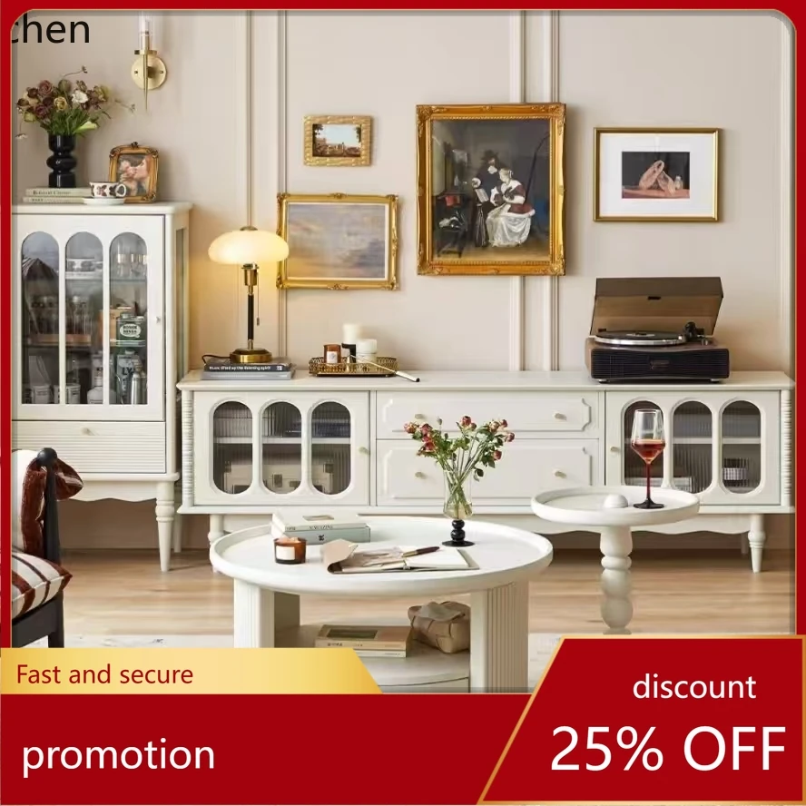 

ZML retro cream wind TV cabinet coffee table solid wood side cabinet living room bookshelf small side table simple