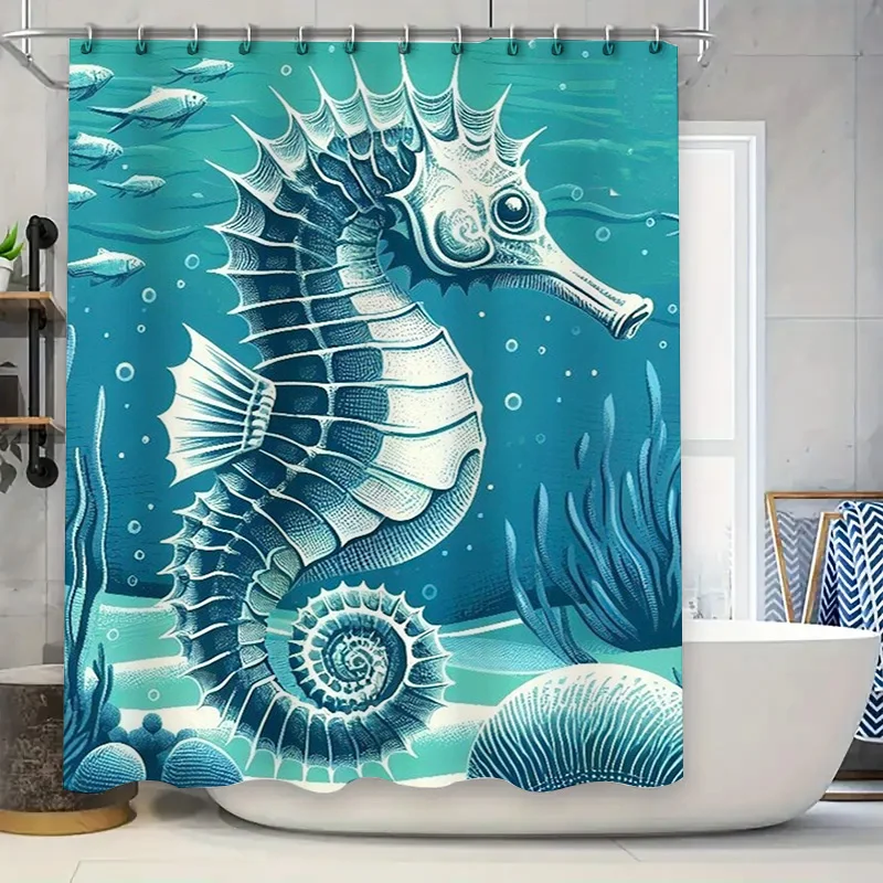 

Bath curtain sea horse shower curtains underwater mermaid style waterproof bathroom decor with seashells ocean waves fish design