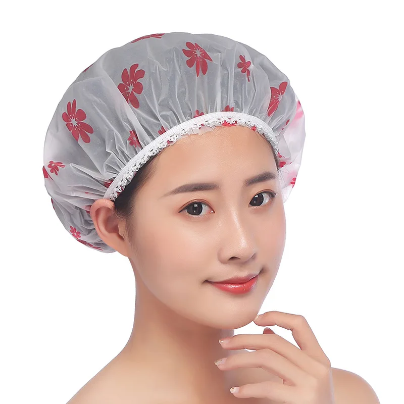 

New Pastoral Thickening Waterproof Frosted Printing Lace Enlarged Shower Cap Cosmetic Cap EVA Bath Cap