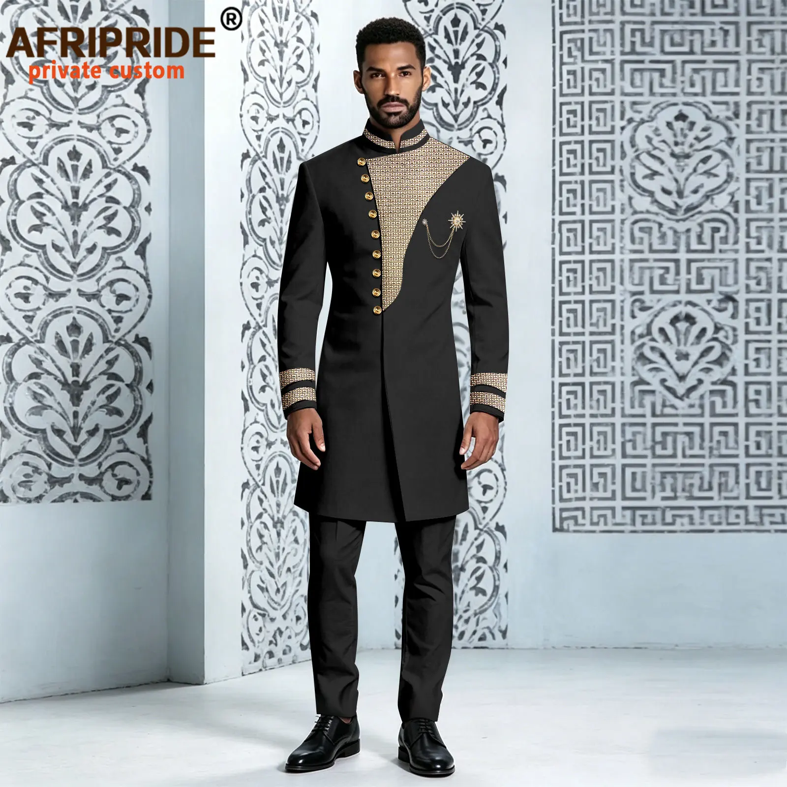 African Suit for Men Single Breasted Traditional Clothes Dashiki Clothing Nigerian Attire Outfit 2 Piece Set Wedding 2616087