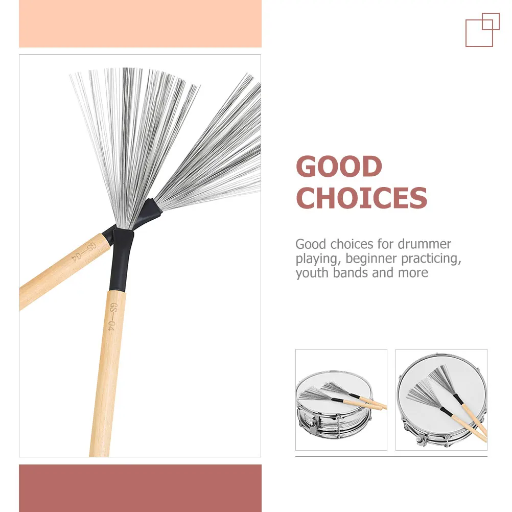 2 ชิ้นแปรงกลองลวดเหล็กสีพร้อมที่จับไม้สําหรับกลองแจ๊ส Professional Percussion อุปกรณ์เสริม Strong Stable Design