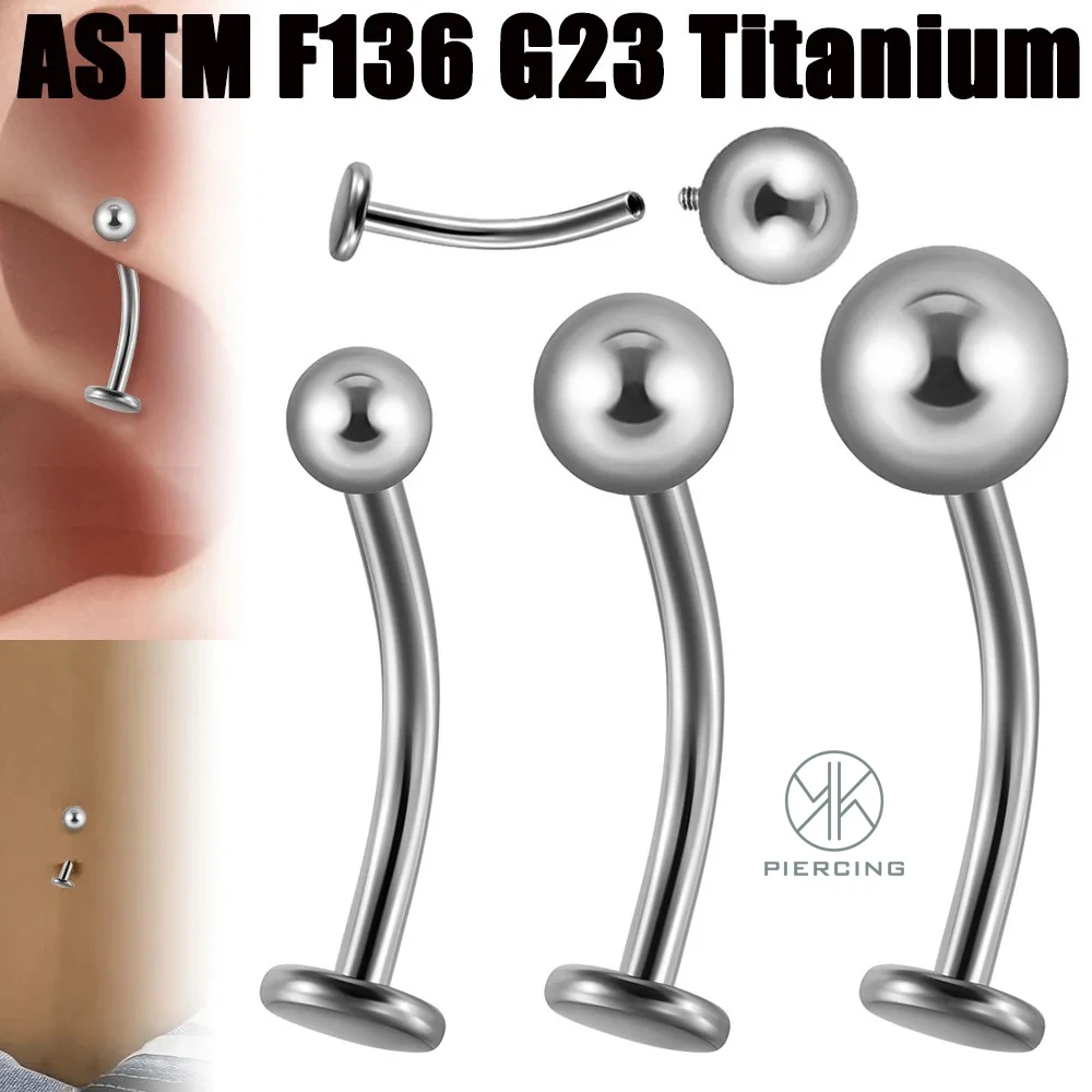 1PC G23 Bola de titanio 3/4/5mm Anillo de ombligo roscado en el vientre Arrete de varilla curva Studs Chic Piercing Body Jewelry 16/14G