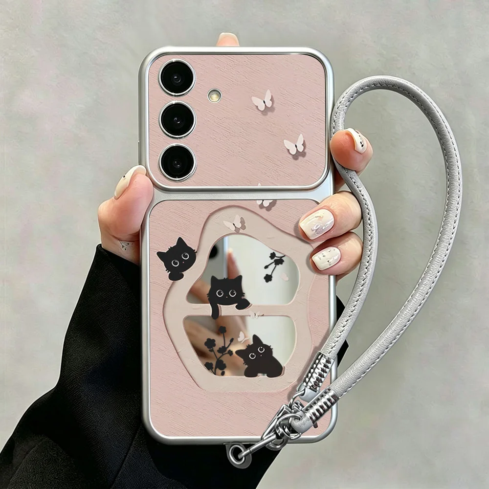 Make-up-Spiegel-Katzenhülle für Samsung Galaxy S26 Ultra S25 FE A57 5G A56 A55 A17 A16 A54 A53 A37 A36 A35 A07 A06 A26 S24 S23 Cover
