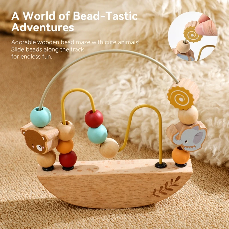 Wooden Balance Bead Winding Toys Bead Maze Toys Learning Interactive Beading Toys Ideal Portable Gifts for Kids