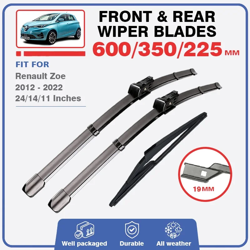 Car Front & Rear Wiper Blades For Renault Zoe 2012 - 2022 Window Windscreen Windshield Accessories 2013 2015 2018 2019 2020 2021