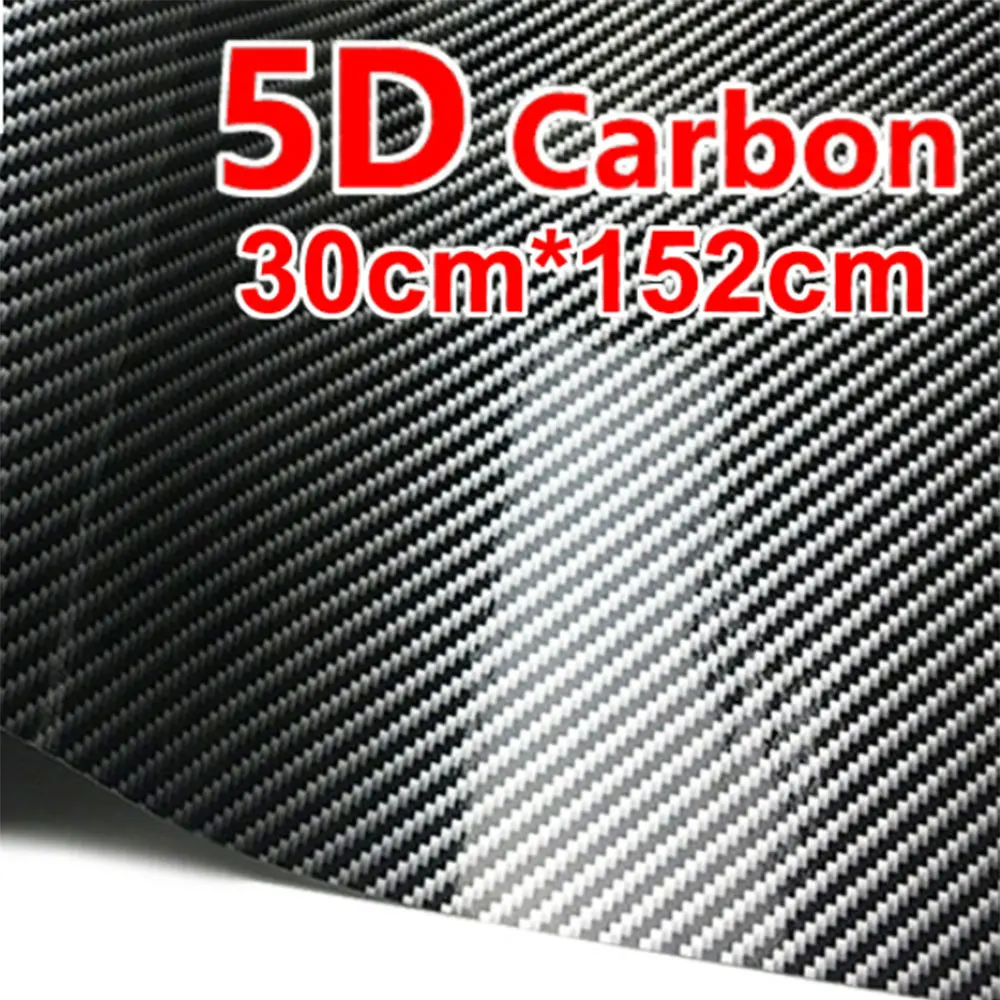 

50x300cm PET Premium HD 5D Gloss Carbon Black Vinyl Car Wrap Film With Air Release Like 3M Quality Initial Low Tack Glue2024