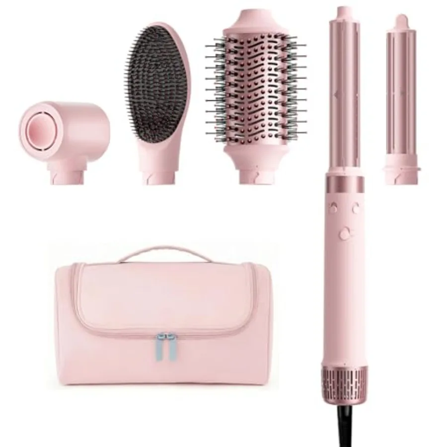 

Dual Voltage Hair Dryer Brush - 5 in 1 Hot Air Styler Wrap with Auto Wrap Curlers Fast Drying Straightening and Volumizing 100V
