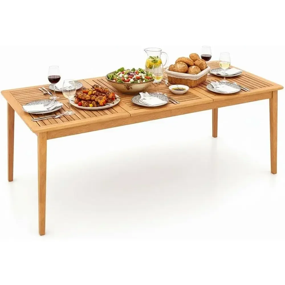 79 x 35 Acacia Wood Outdoor Dining Table with Umbrella Hole, Suitable for Patio, Garden, Poolside, and Backyard, Natural Finish