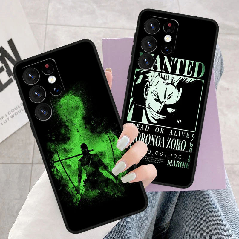 Cartoon O-ne P-ieces Zoro For Samsung S24 S23 S22 S21 S20 FE S10e S10 S9 Ultra Plus Plus Soft Silicone Black Phone Case